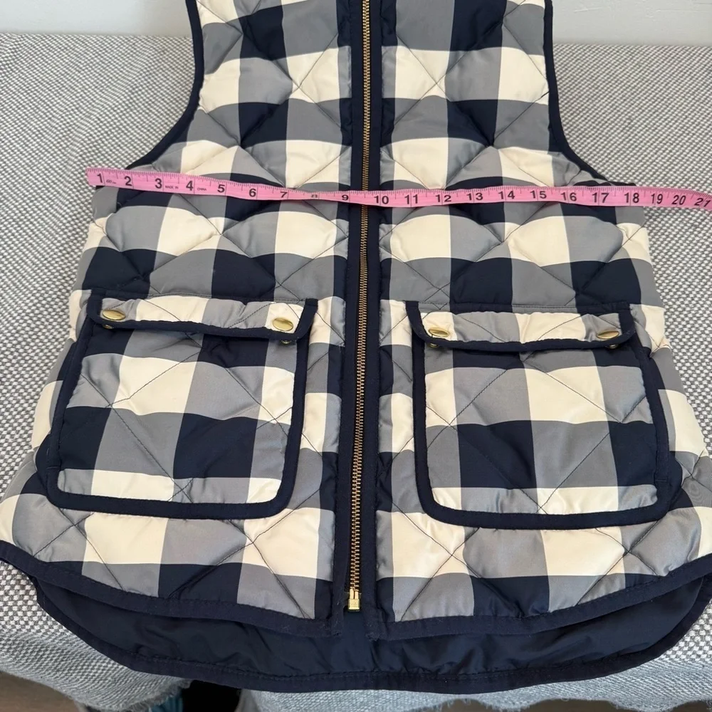J Crew Excursion Quilted Puffer Vest Jacket Women Blue Buffalo Plaid Sz XS